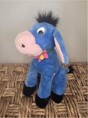 Goffa Winnie the Pooh Eeyore Plush Toy Stuffed Animal Blue 9 in Removable Flower
